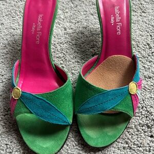 Isabella Fiore Green and Pink Heels with Blue Accents